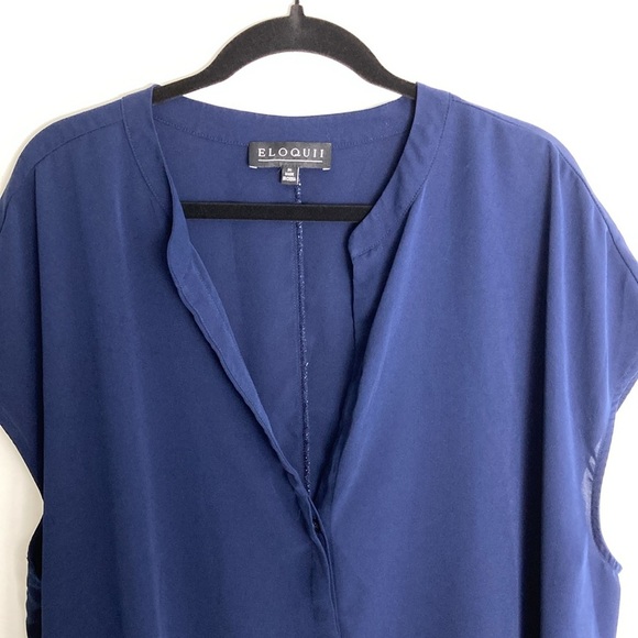 Eloquii Short Sleeve V-Neck Notch Collar Blouse Navy Blue Women's 24 Office - Picture 4 of 9